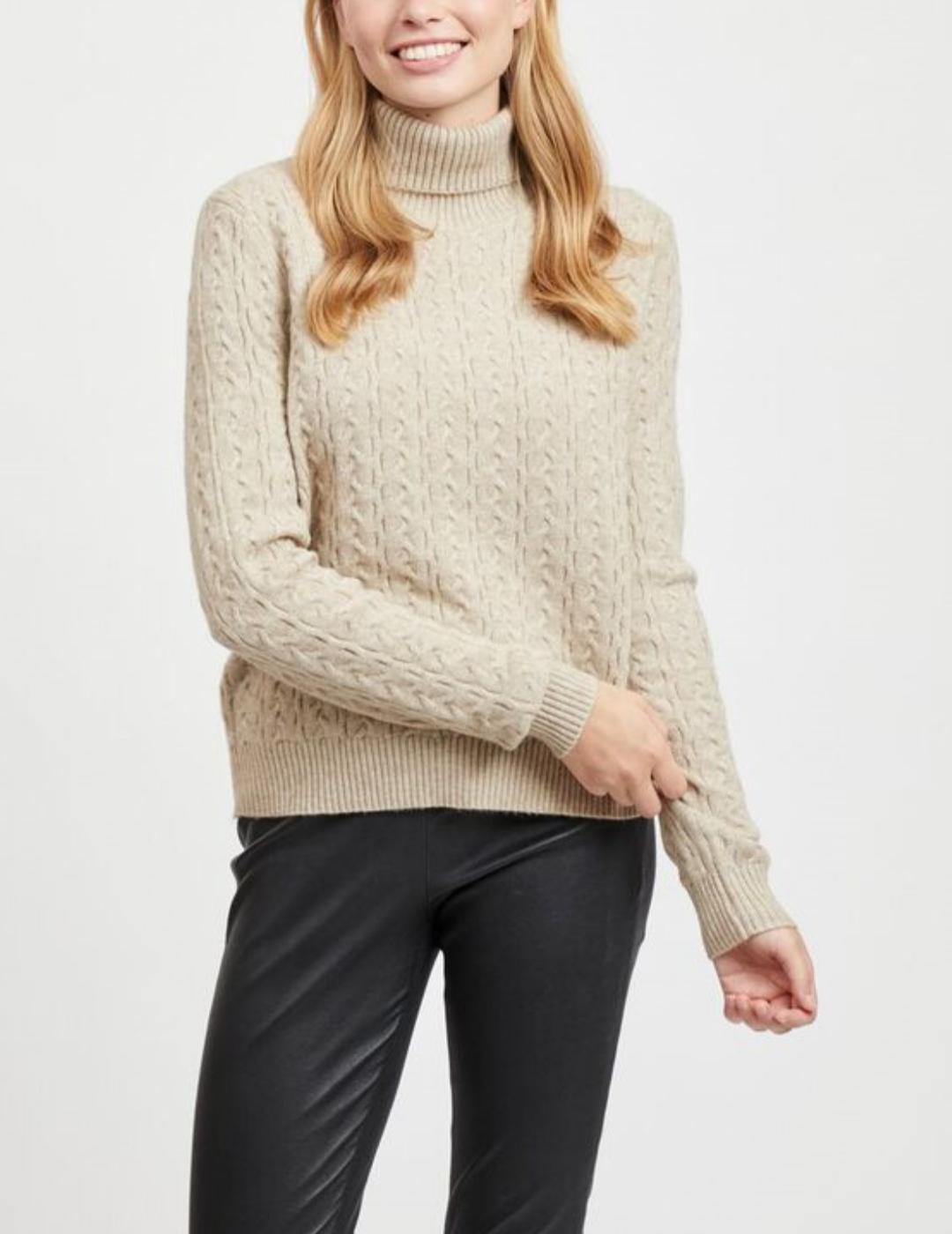 VIRIL KNIT L/S BOLLNECK CABLE TOP NATURE-V
