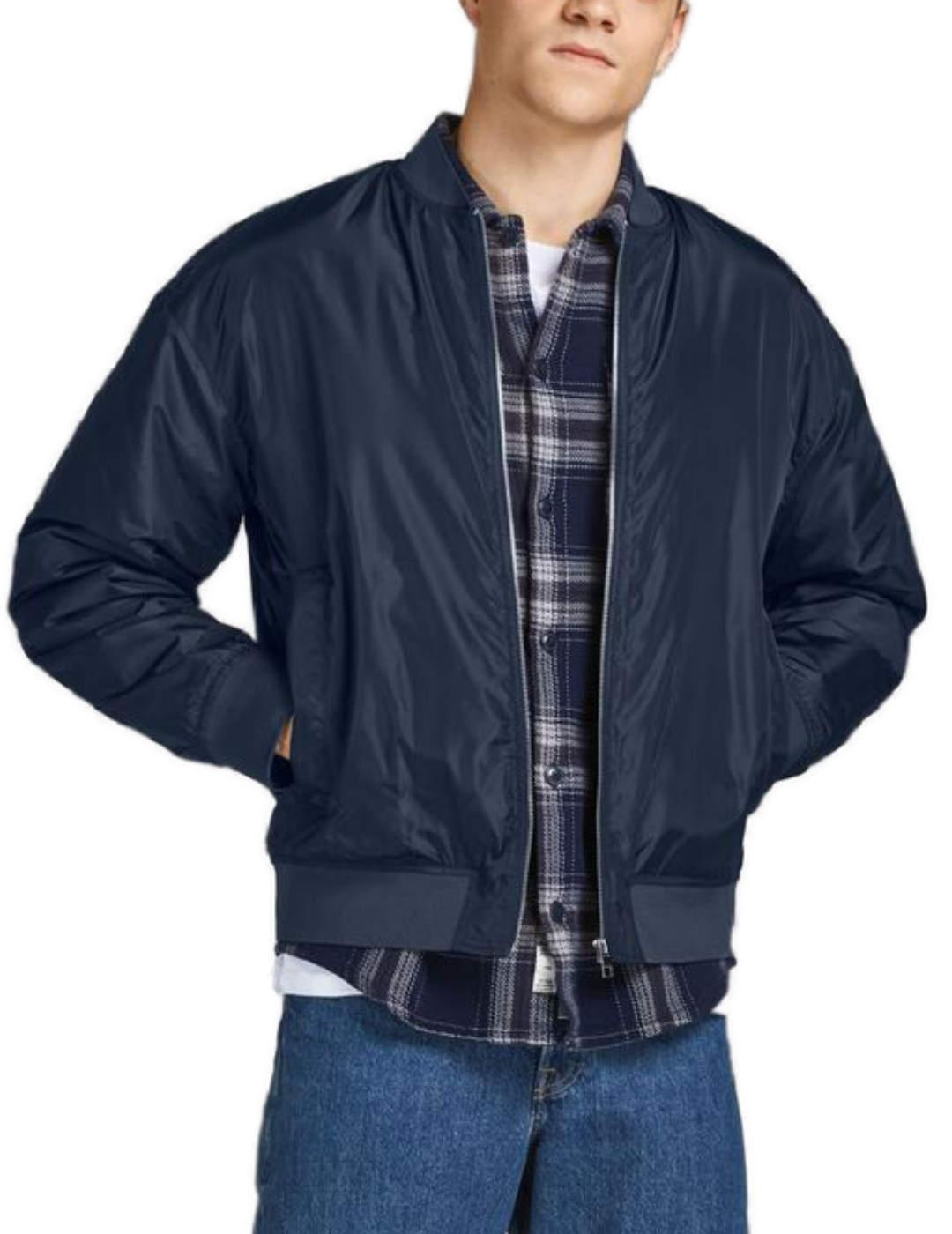 Bomber Jack&Jones con cremallera azul marino para hombre