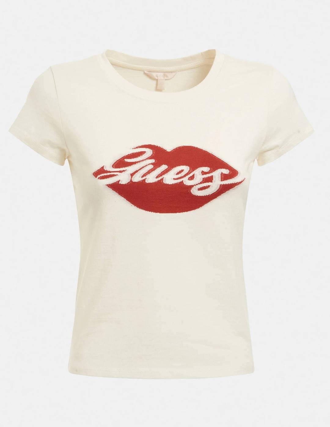 Camiseta Guess Lips beige para mujer-b