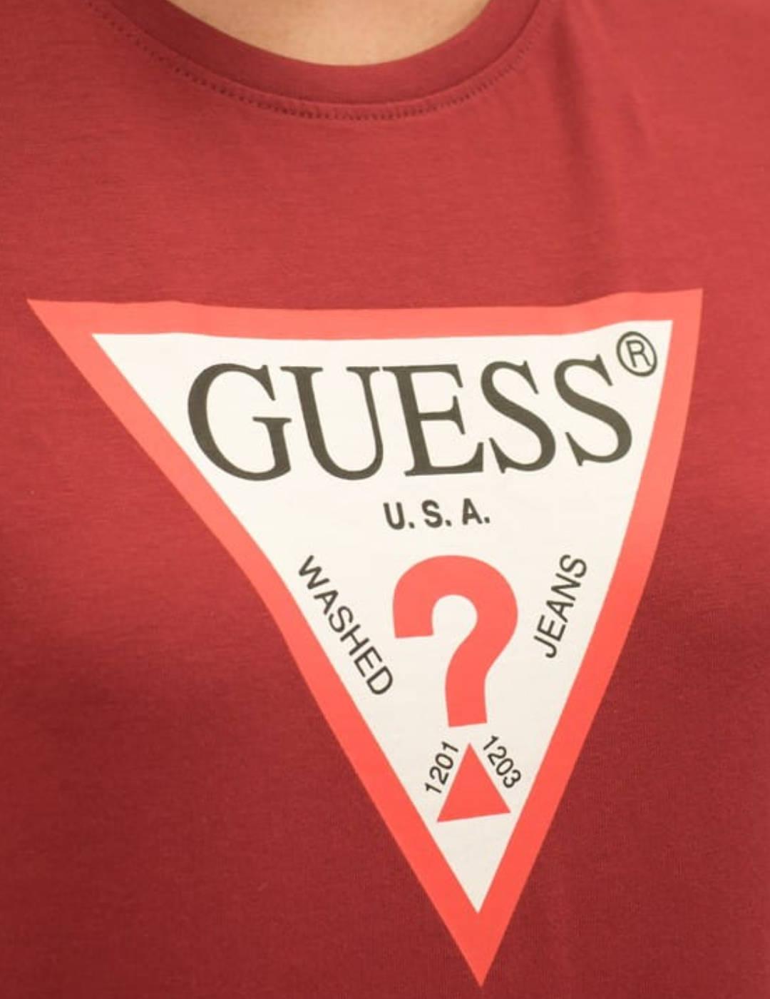 Camiseta Guess Original larga granate para mujer-b