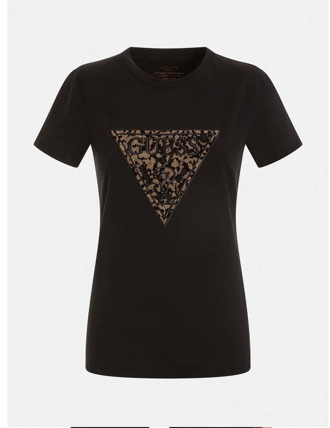 Camiseta Guess Lidia negro y dorado para mujer-b