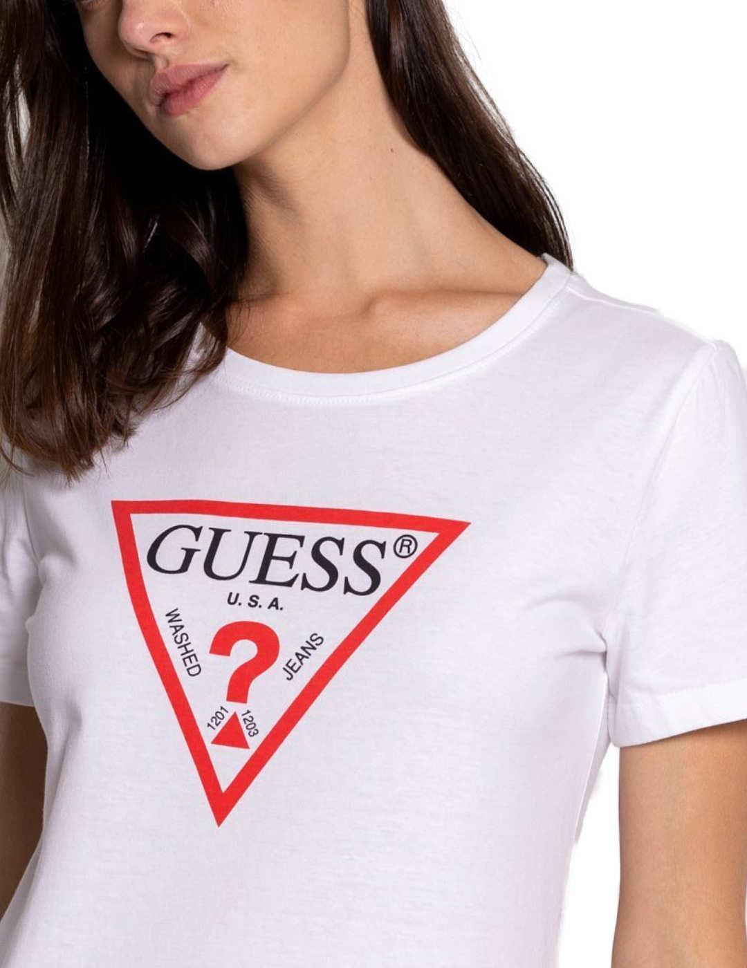 plan Perplejo después de esto Camiseta Guess original basica blanco para mujer-z