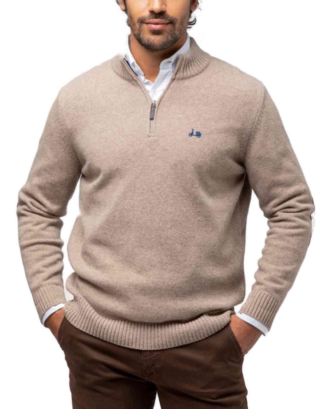 Jersey Scotta cuello Zip beige para hombre