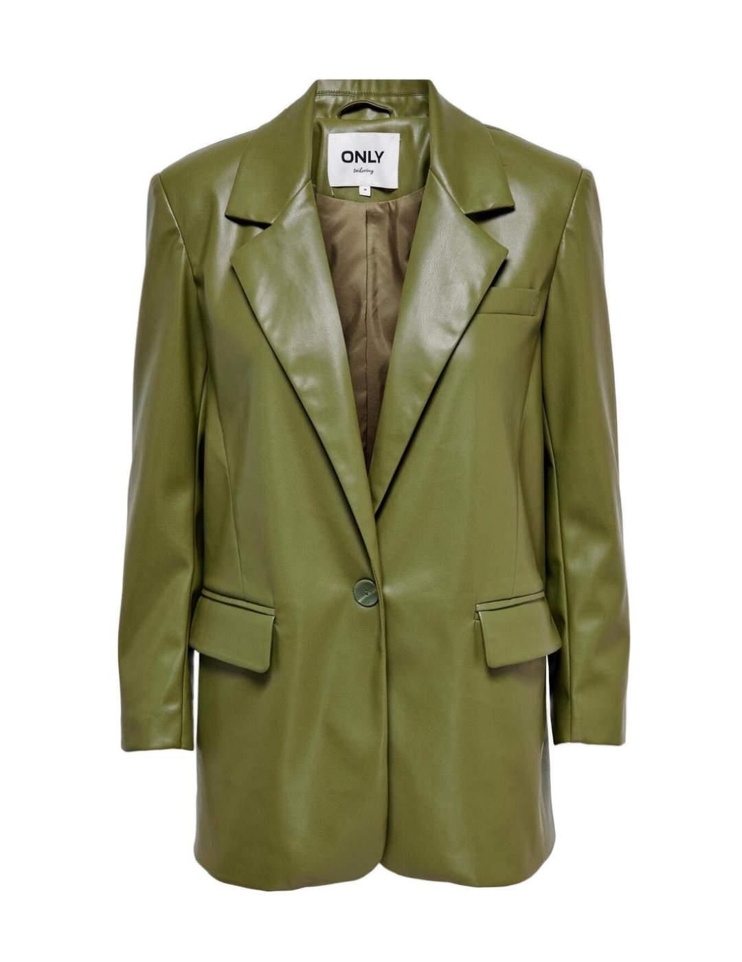 Blazer Only Lana cuero verde para mujer-b