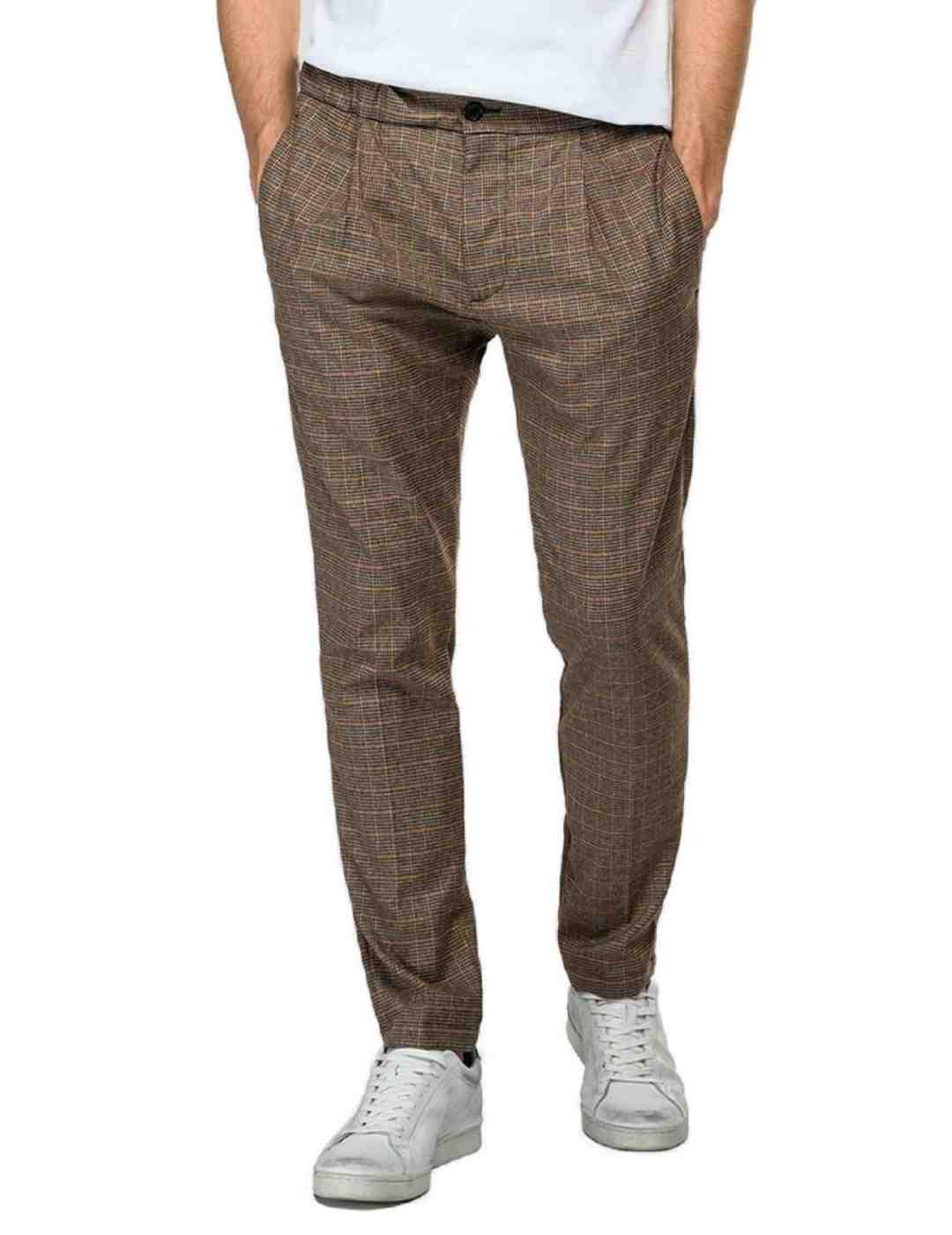 Pantalon Replay chino cuadros beige para hombre-z