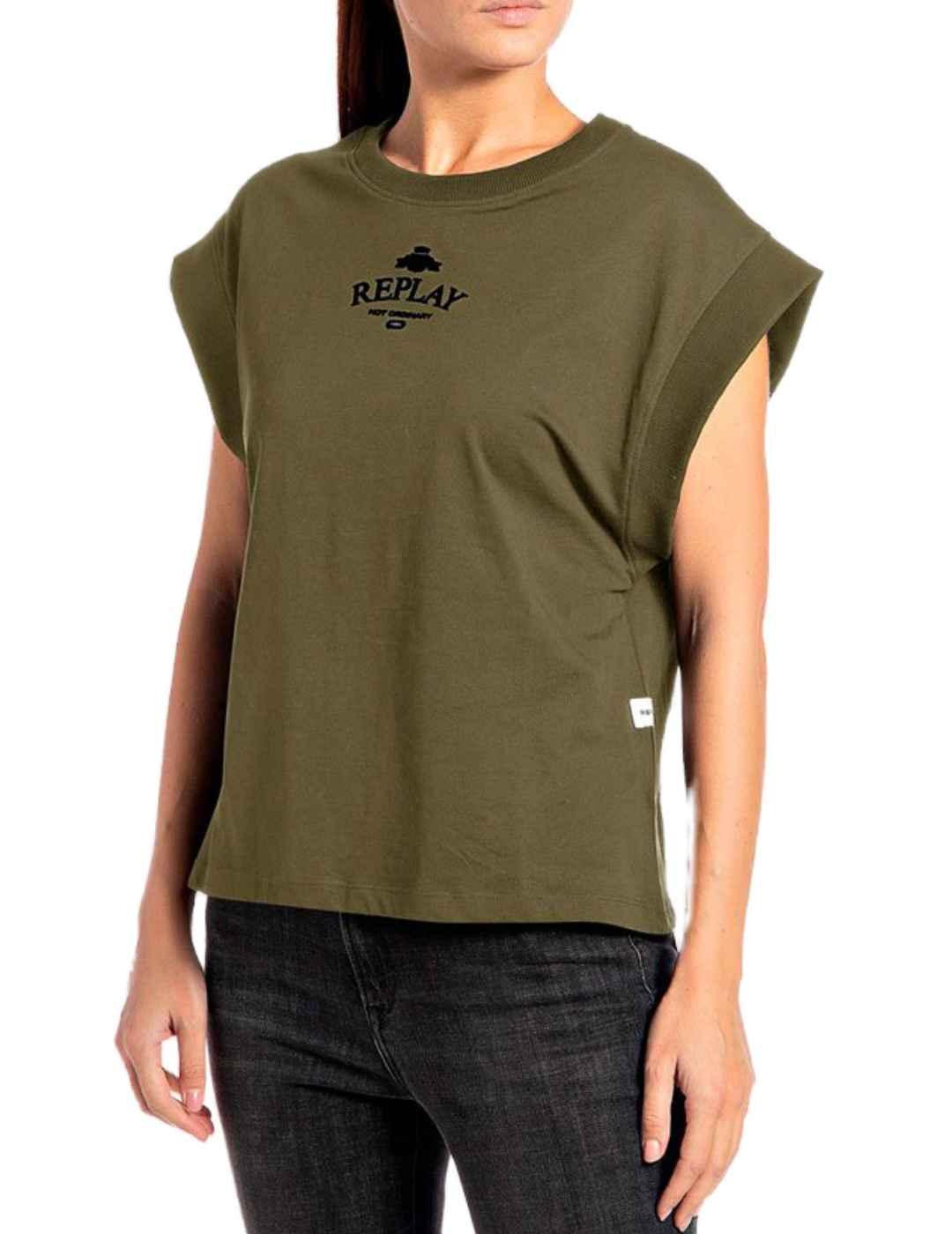 Camiseta Replay verde para mujer -b