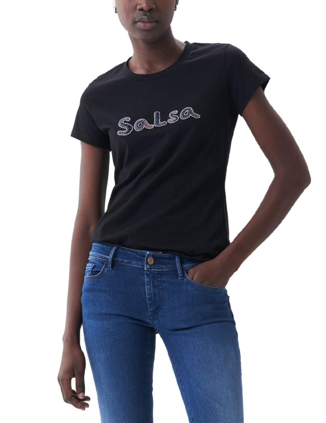 Camiseta Salsa branding negra para mujer -b