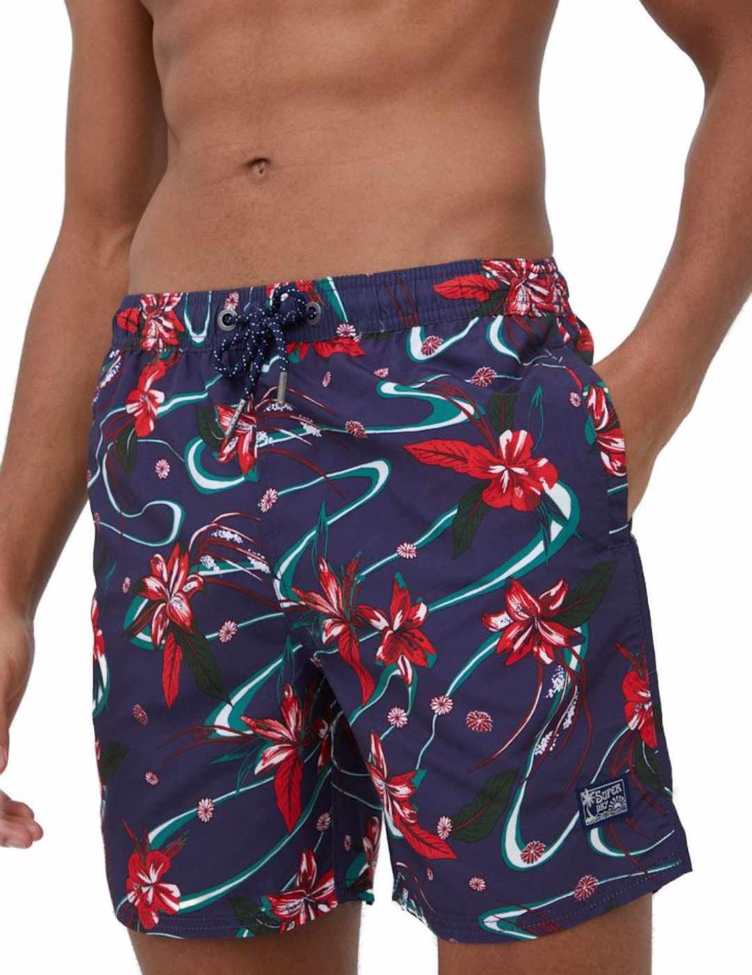 Bañador Superdry Hawaiian marino para hombre-a