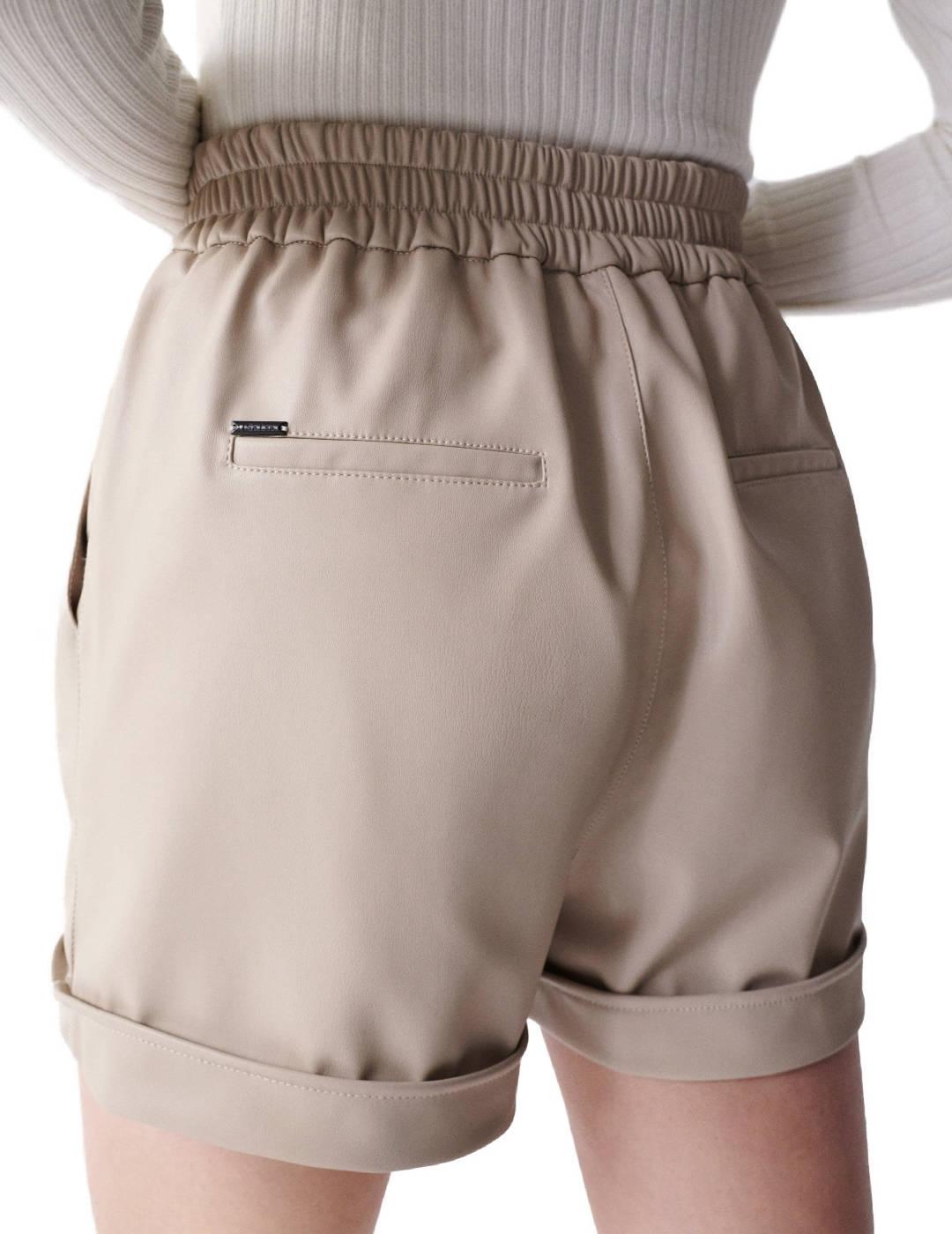 Shorts Salsa polipiel beige para mujer-b