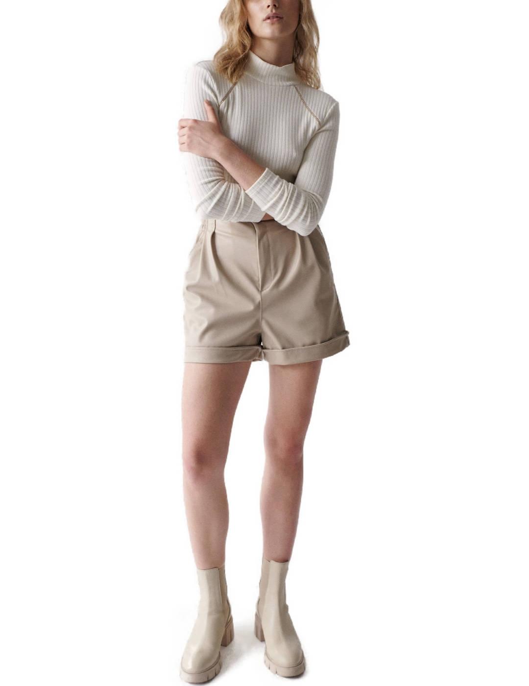 Shorts Salsa polipiel beige para mujer-b