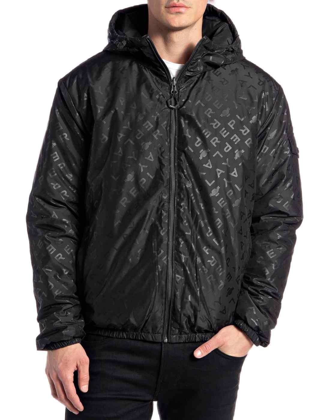 Abrigo Replay capucha verde y negro de hombre-b