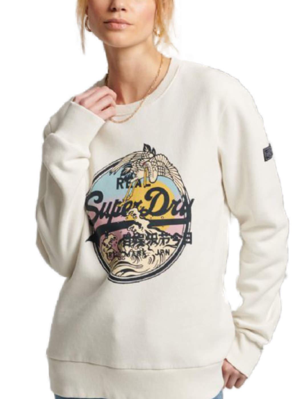 Sudadera Superdry Narrative beige para mujer-a