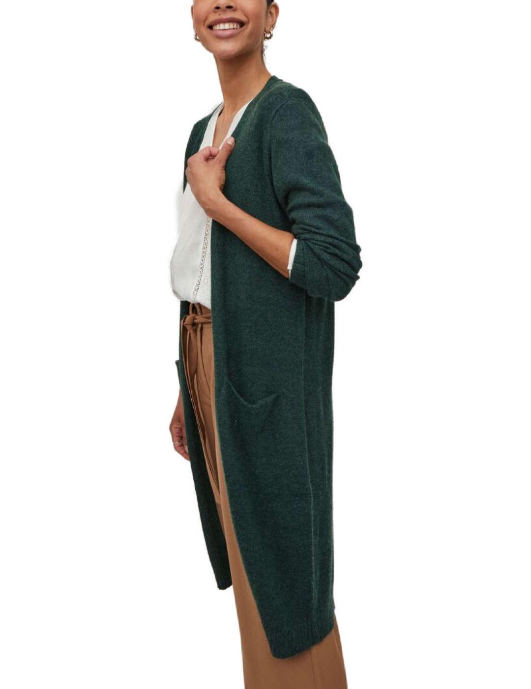 Cardigan Vila Ril largo Noos verde para mujer -b