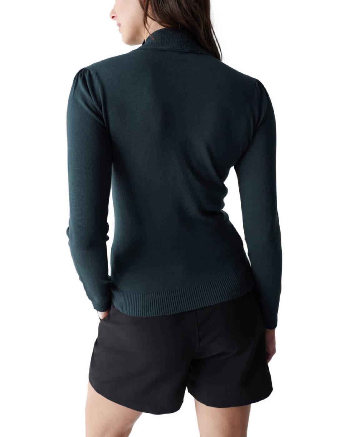 Jersey Salsa ajustado cuello alto verde de mujer-b