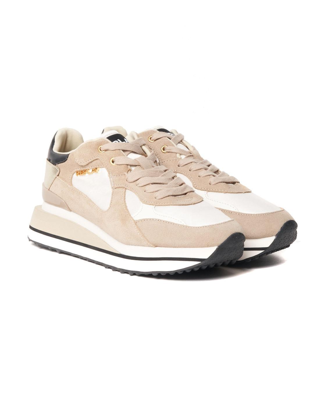 Zapatillas Replay Lucille beige y blanco mujer-b