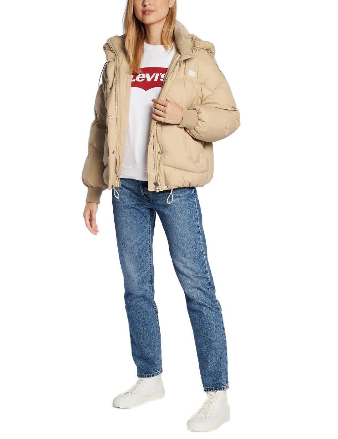 Abrigo Levis puffer color crema para mujer-b