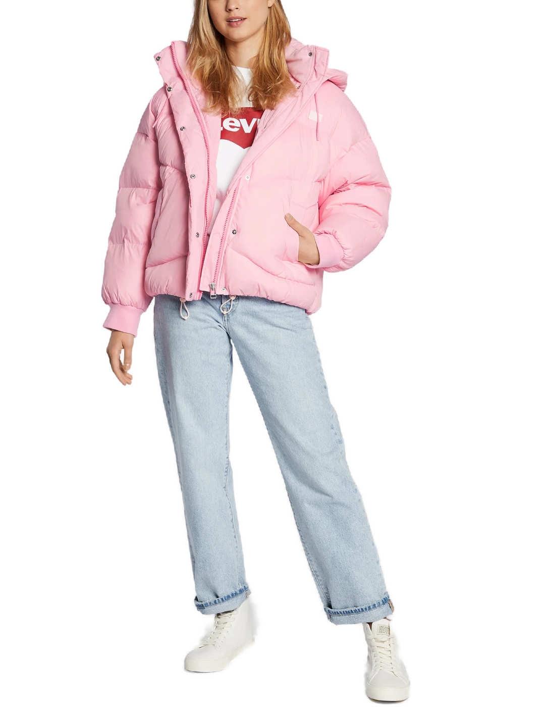 Abrigo Levis puffer en color rosa para mujer-b