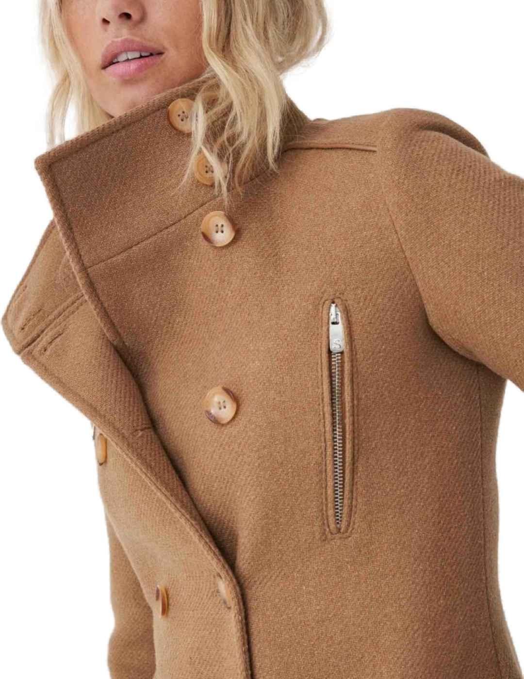 ala su rehén Abrigo Salsa camel de paño con detalles de mujer-b