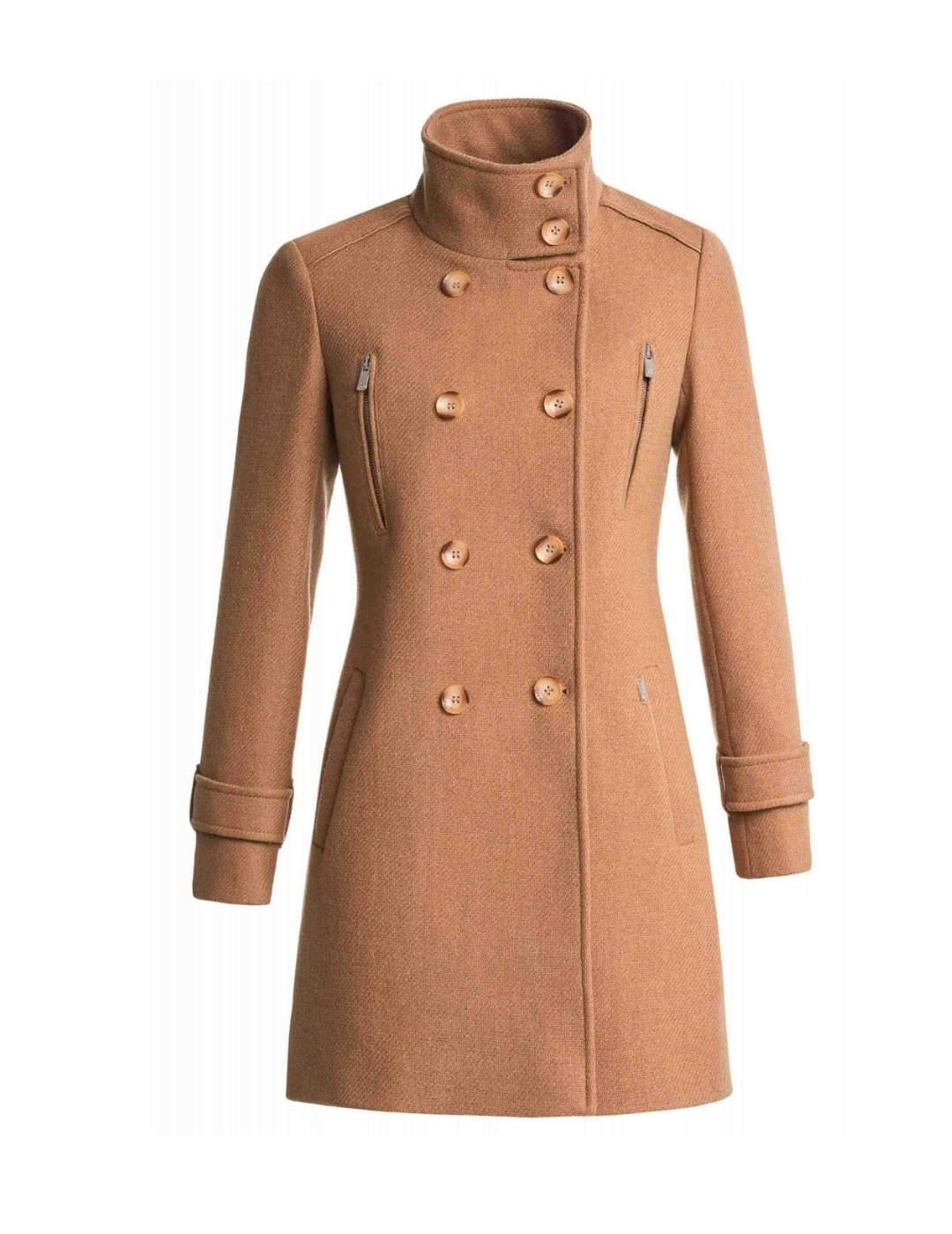 Abrigo Salsa camel de paño con detalles de mujer-b