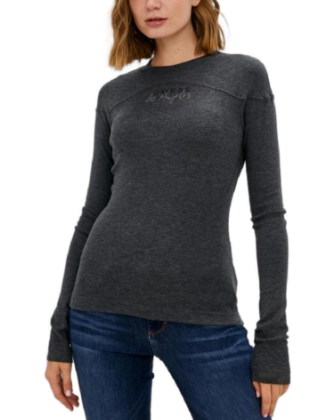 Camiseta Guess Janice lar gris oscuro para mujer-b