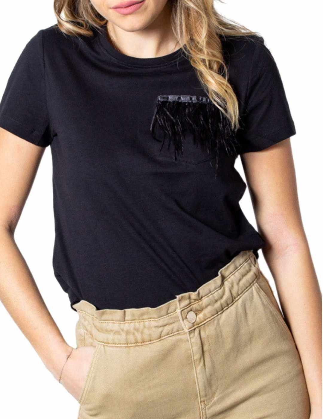 Camiseta Feather Only plumas negras para mujer-b