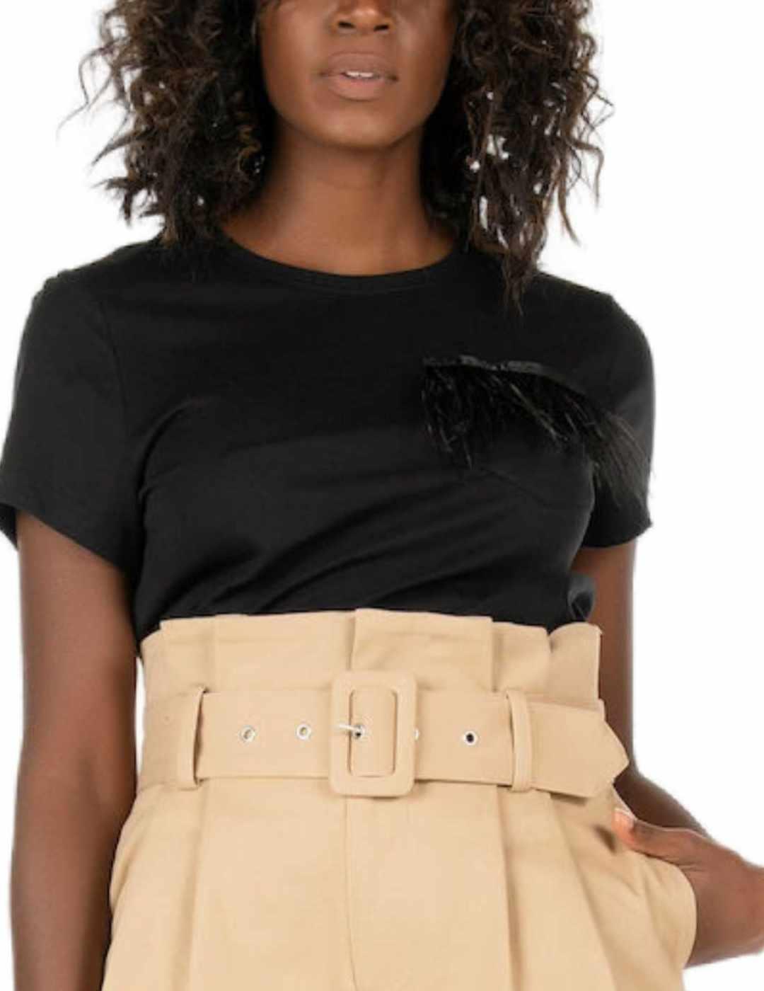 Camiseta Feather Only plumas negras para mujer-b