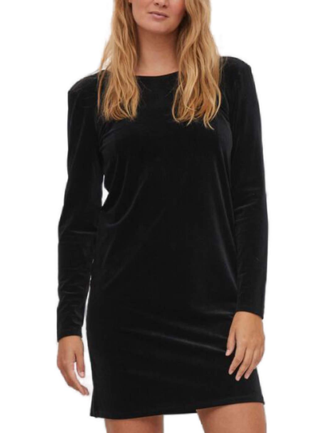 Vestido Vila Velvo corto negro para mujer -b