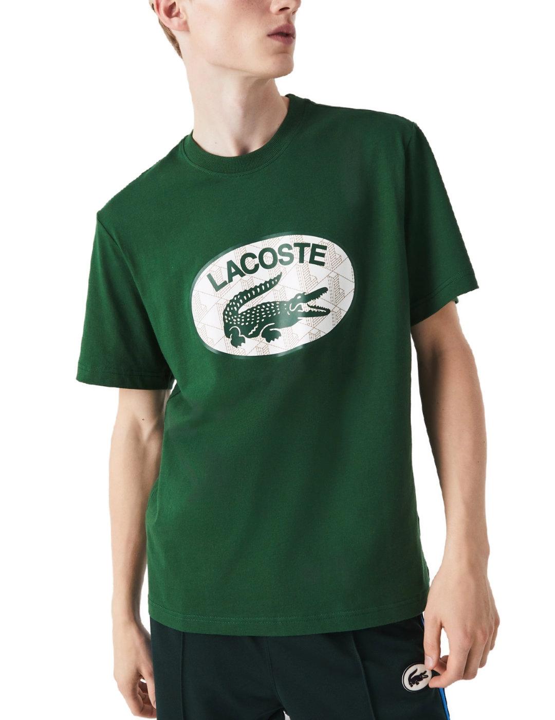 Camiseta Lacoste verde logo blanco de hombre-b