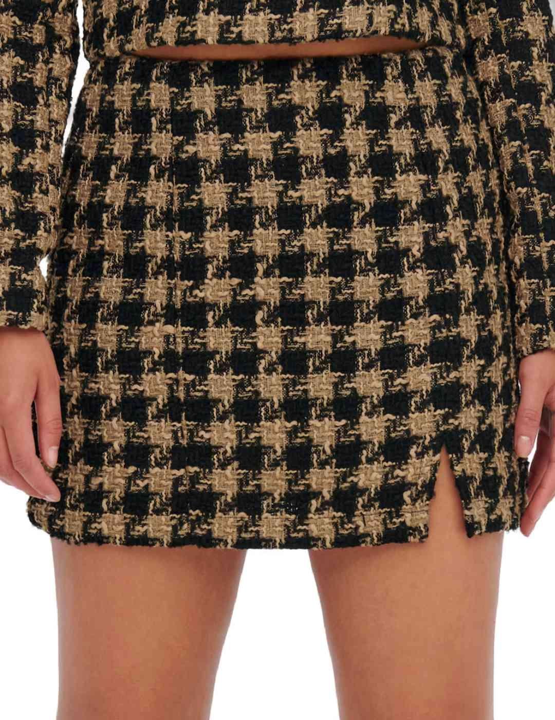 Falda Only Etta tweed en marrón y negro de mujer-b