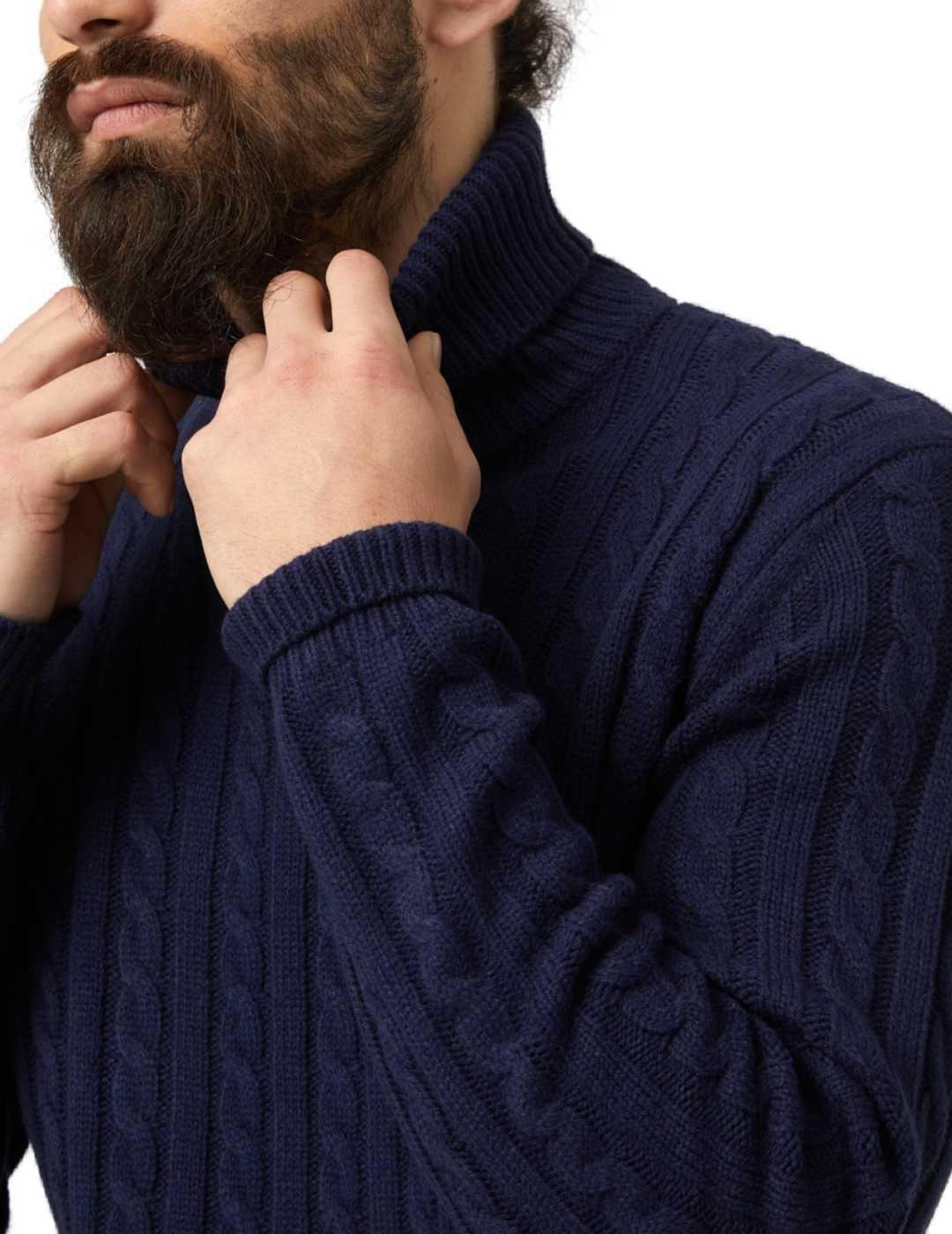 Jersey de hombre de punto grueso en color azul oscuro con cuello redondo -  Altonadock