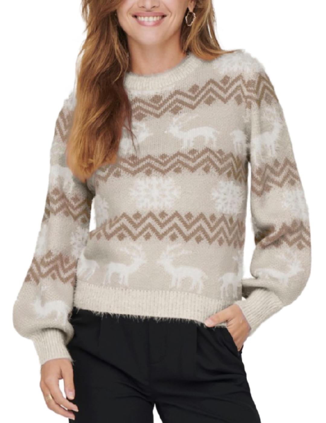 Jersey Only Xmas beige para mujer -b
