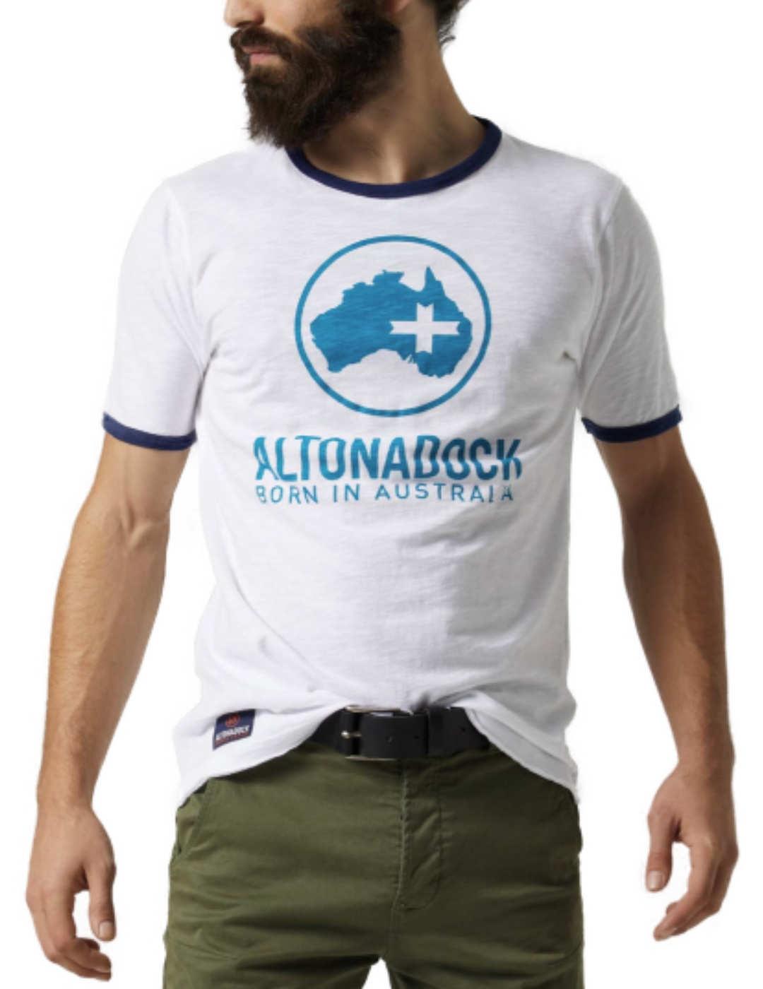 Camiseta Altona blanca con logo azul para hombre-a