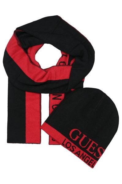 Pack bufanda y gorro guess negro/rojo hombre -V