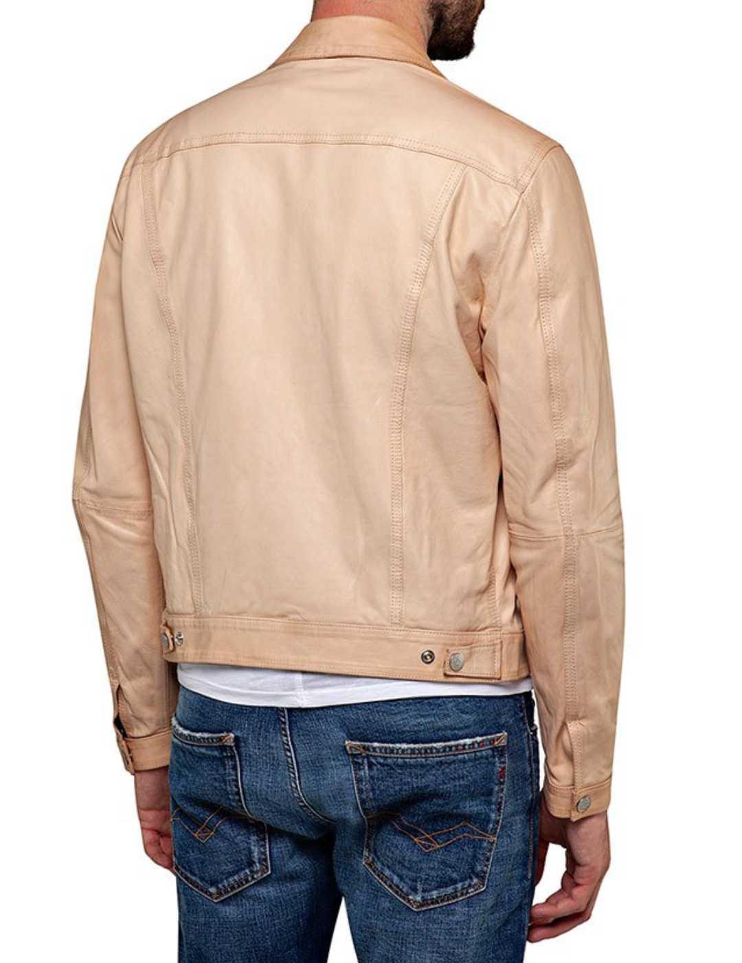 Chaqueta de cuero Replay beige hombre-w