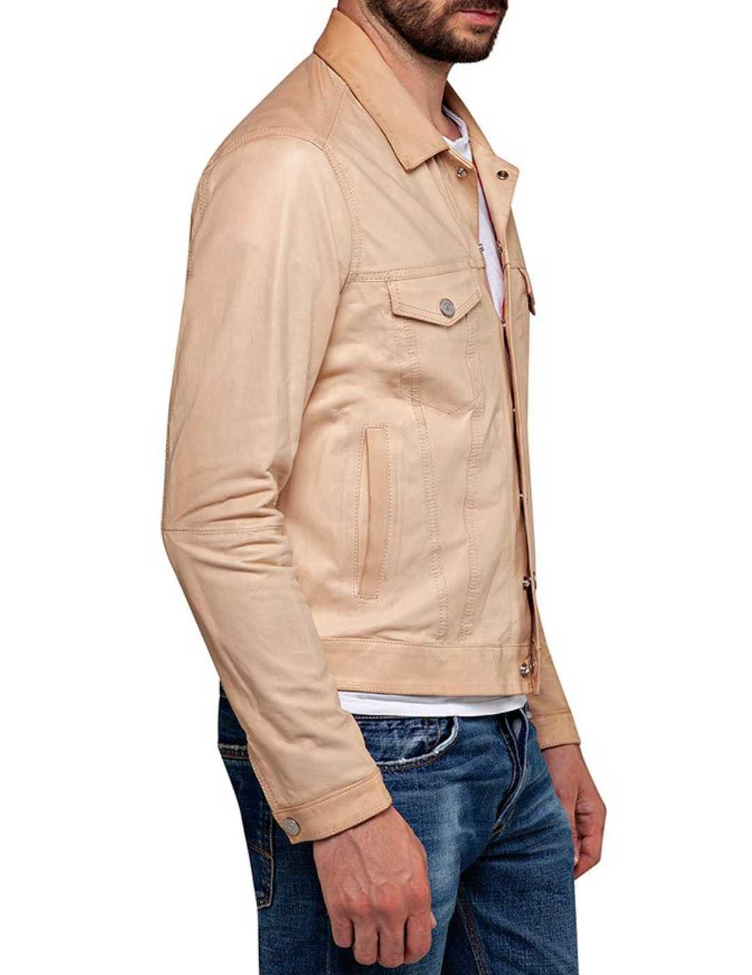 Chaqueta de cuero Replay beige hombre-w