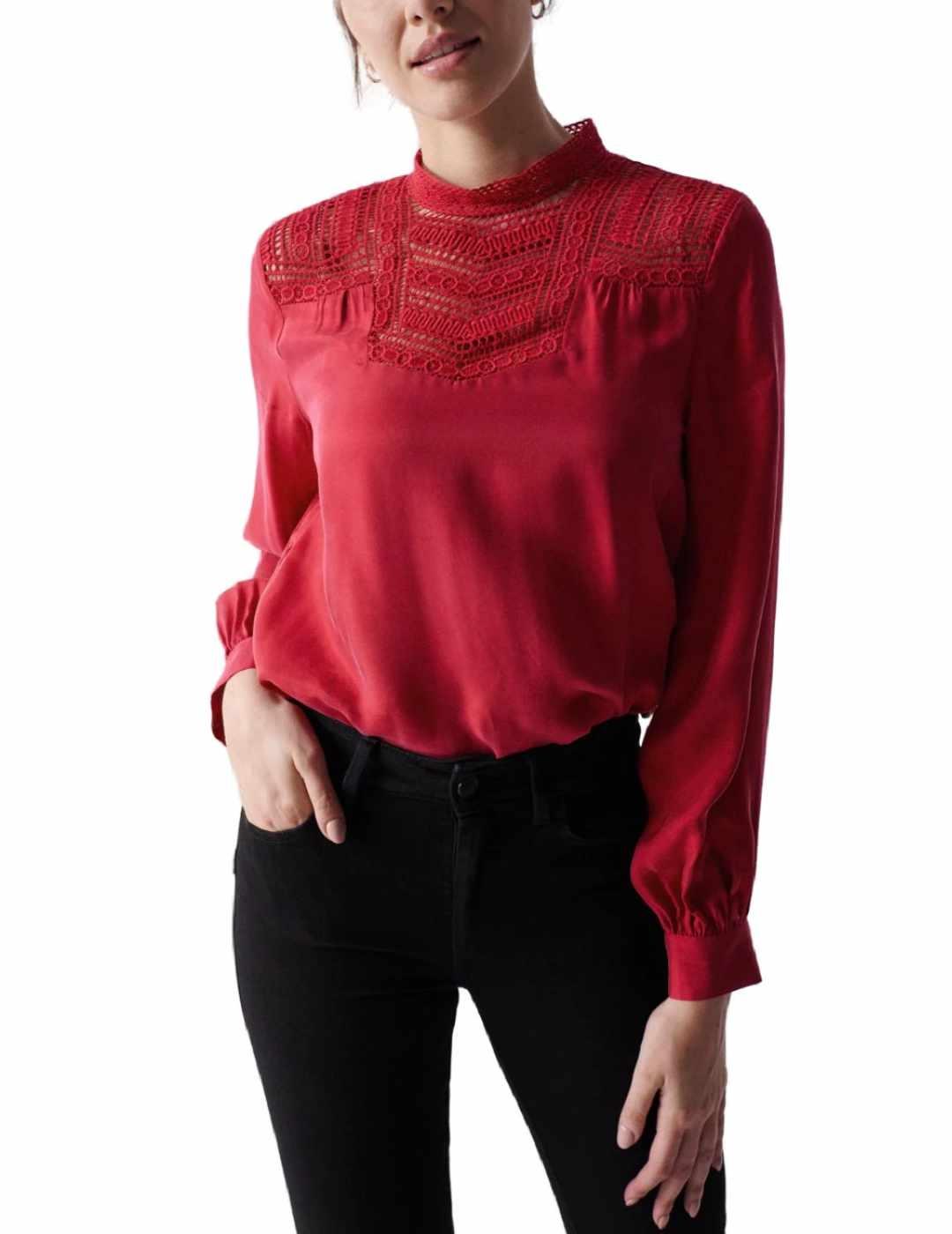 Blusa Salsa detalle de encaje roja para  mujer