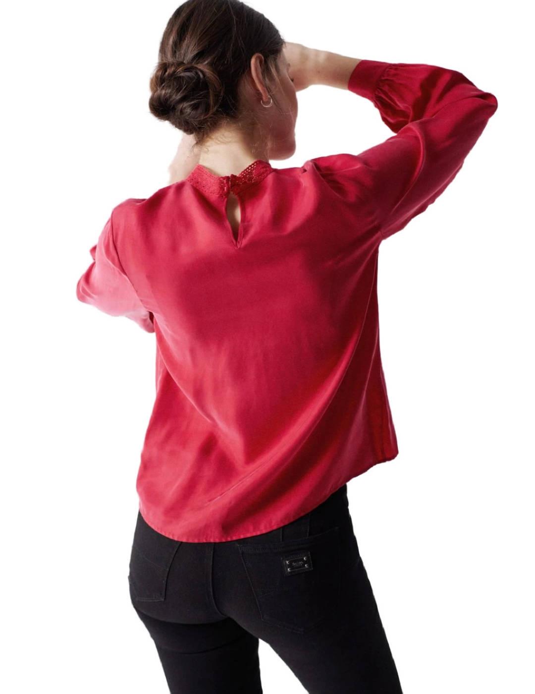 Blusa Salsa detalle de encaje roja para  mujer