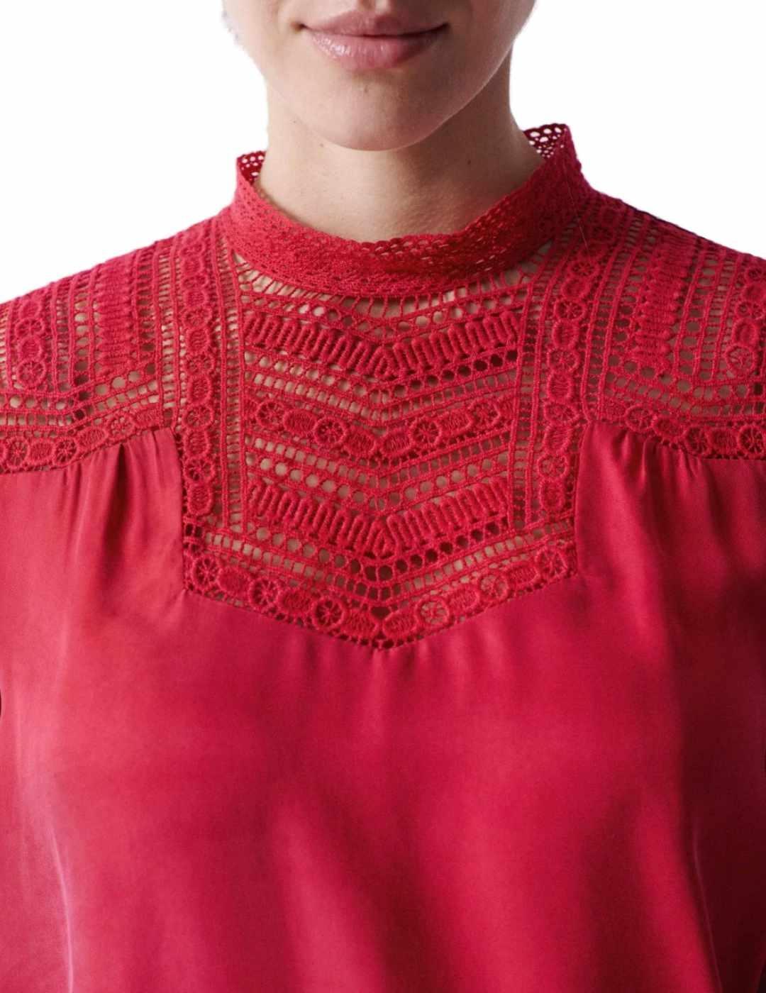 Blusa Salsa detalle de encaje roja para  mujer
