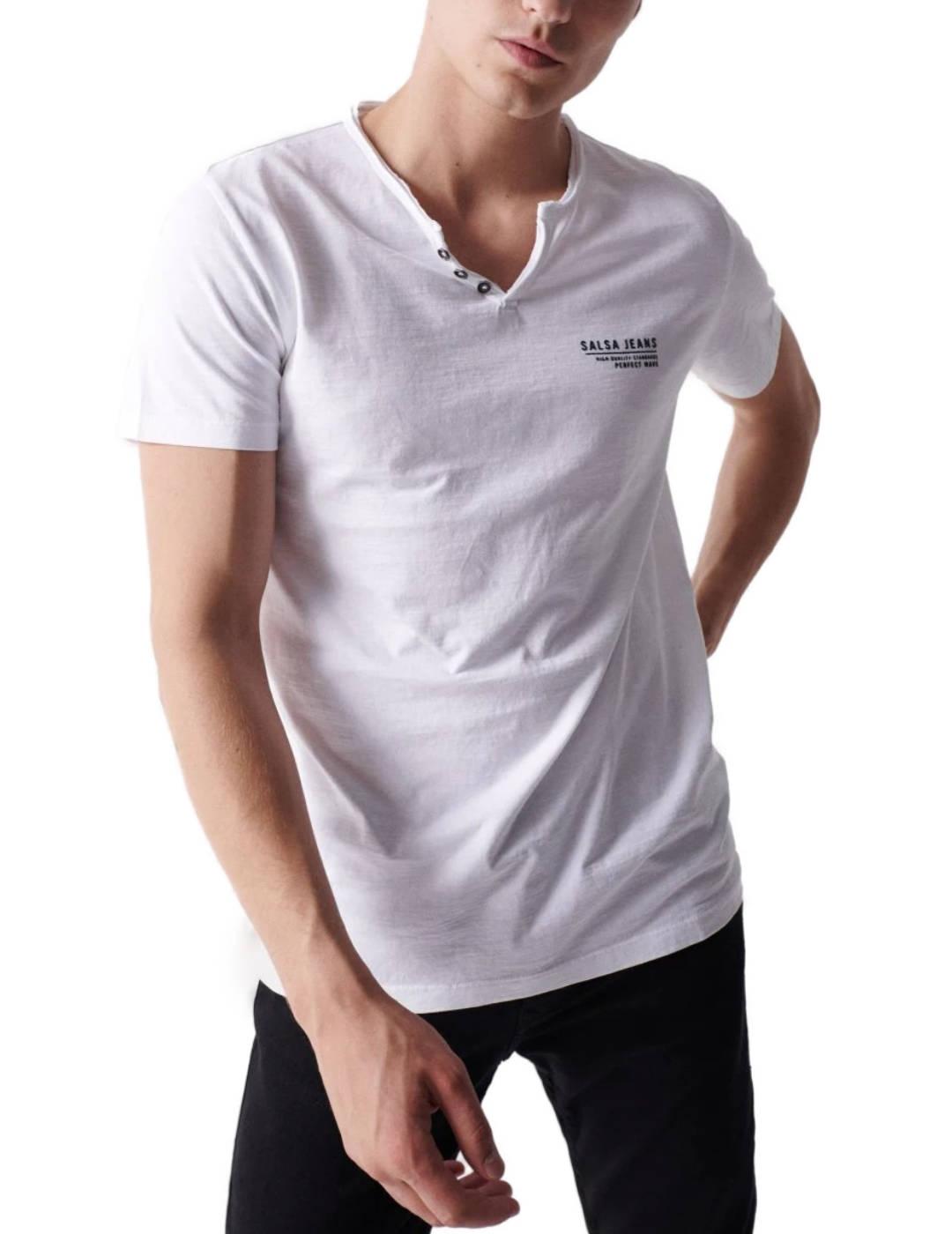 Camiseta Salsa lavado blanco escote en V hombre