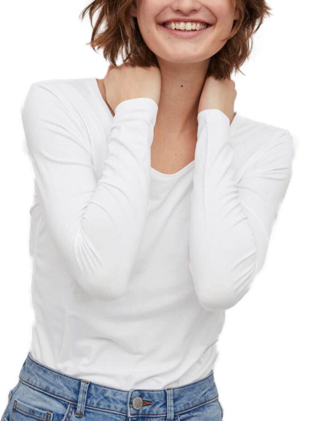 Camiseta Vila Daisy blanca manga larga de mujer-&