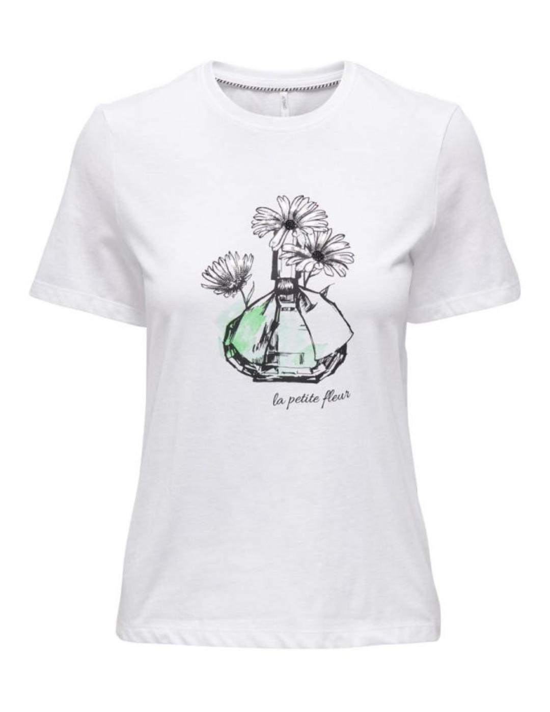 Camiseta Only Kita blanca flor y lentejuelas de mujer