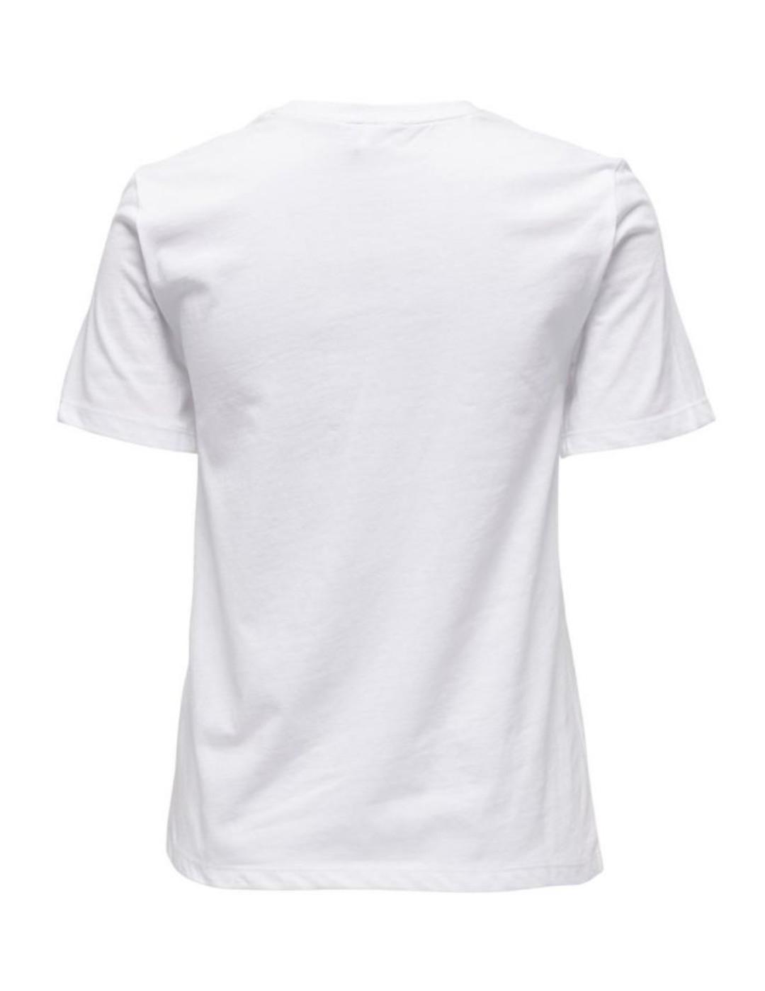 Camiseta Only Kita blanca flor y lentejuelas de mujer