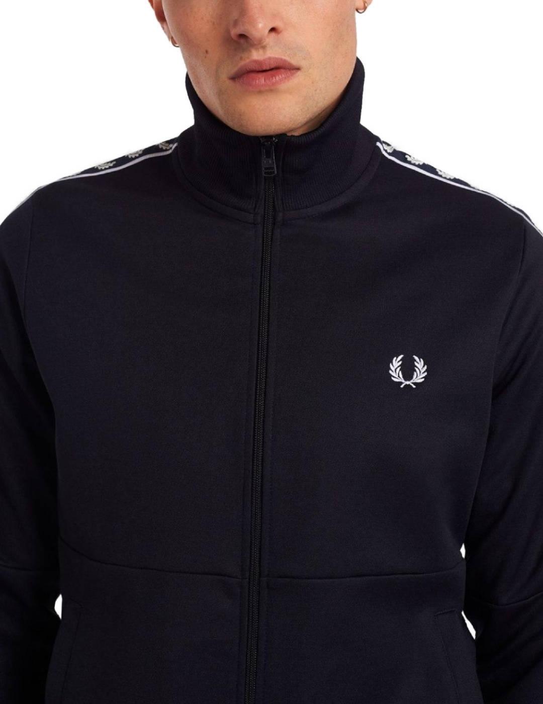 Sudadera Fred Perry marino logo blanco y cinta blanca hombre