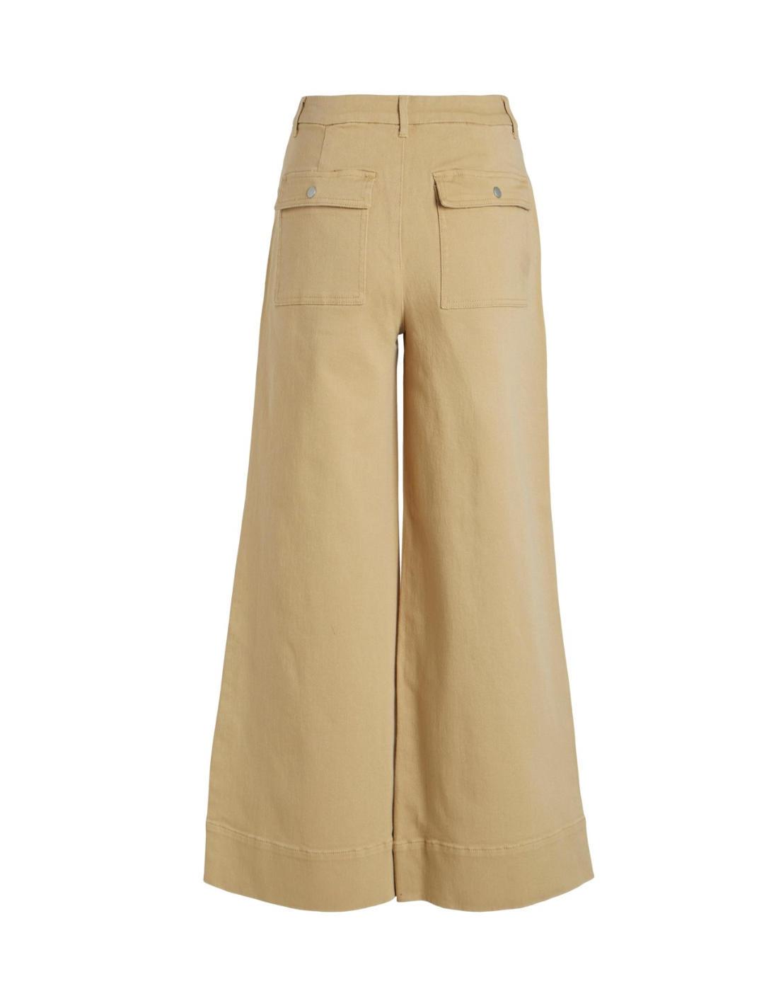 Pantalones Vila Erou beige corte wide muy ancho para mujer