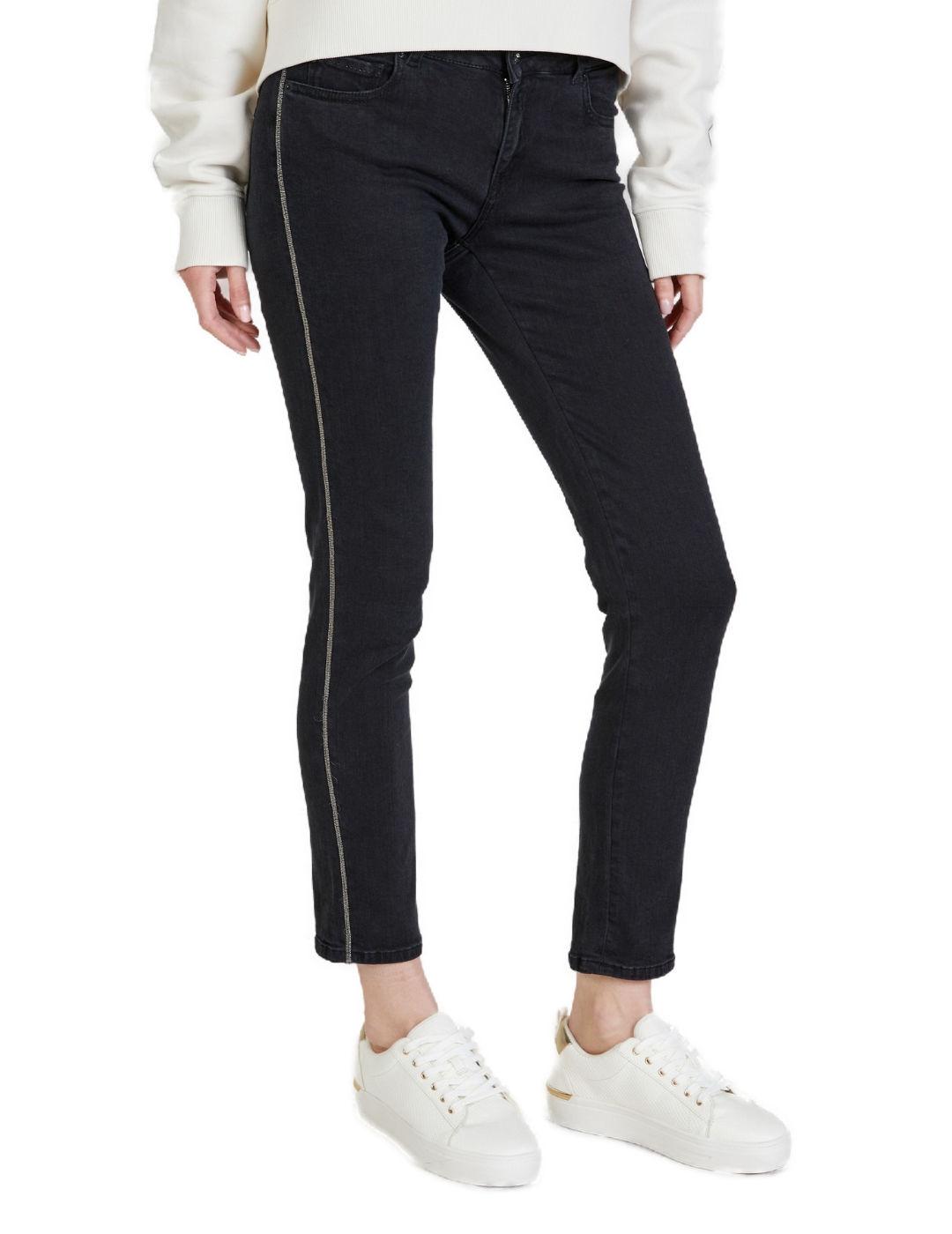 Jeans Replay negro filo plateado para mujer