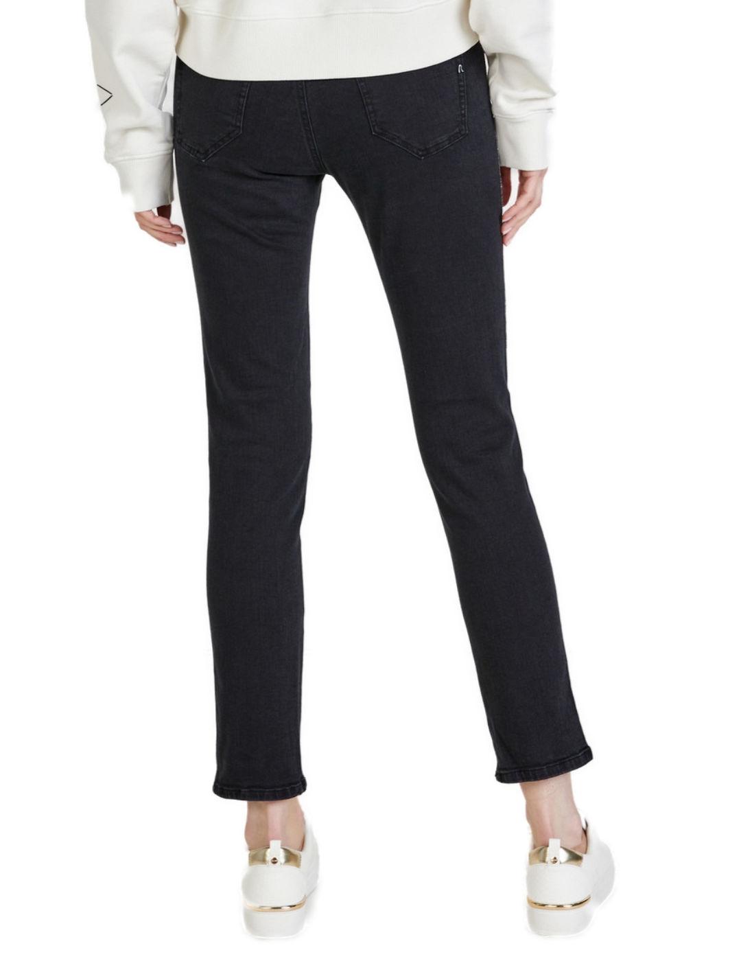 Jeans Replay negro filo plateado para mujer