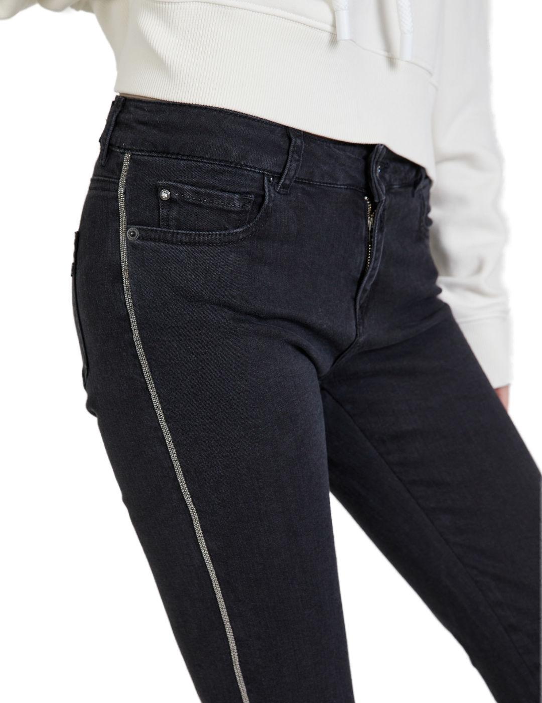 Jeans Replay negro filo plateado para mujer