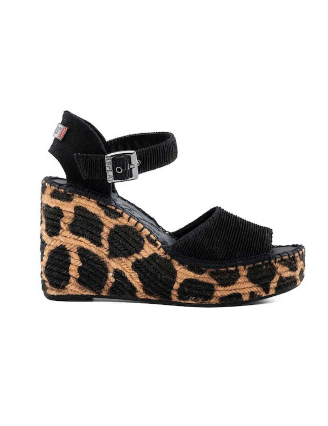 Sandalias Replay Mohav tipo cuña leopardo y negro para mujer