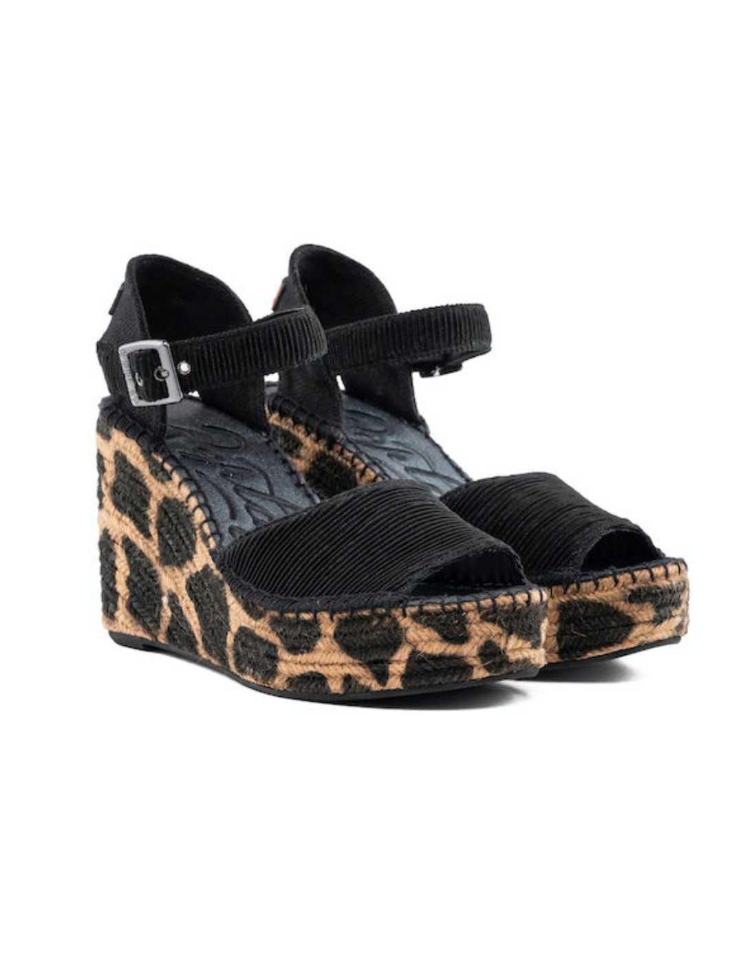 Sandalias Replay Mohav tipo cuña leopardo y negro para mujer