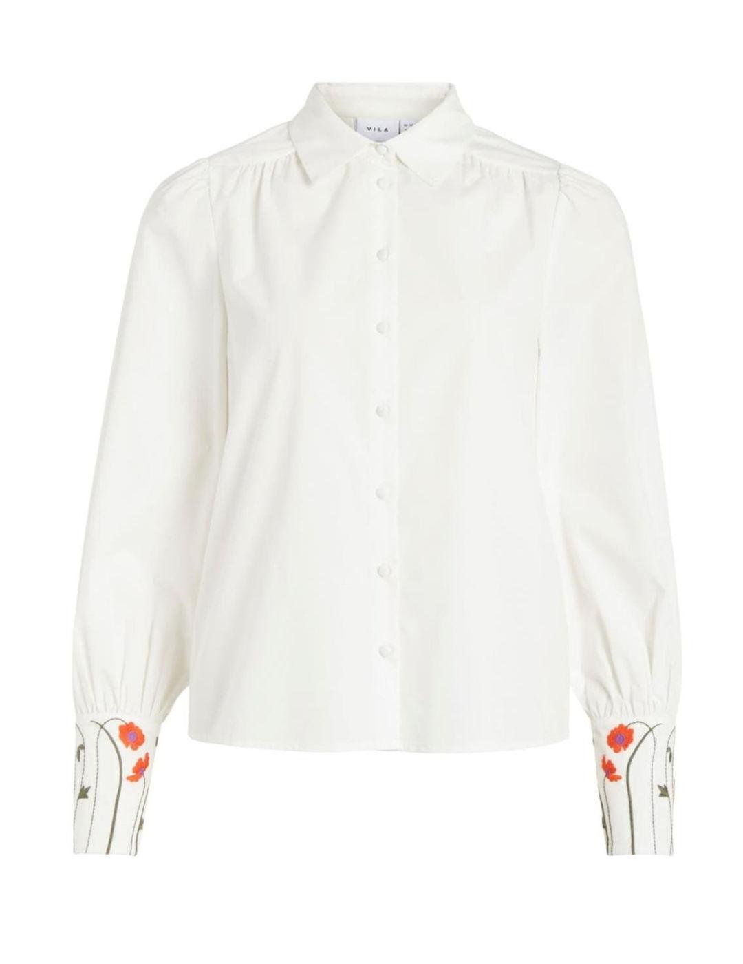 Camisa Vila Pruda blanca puño flores para mujer